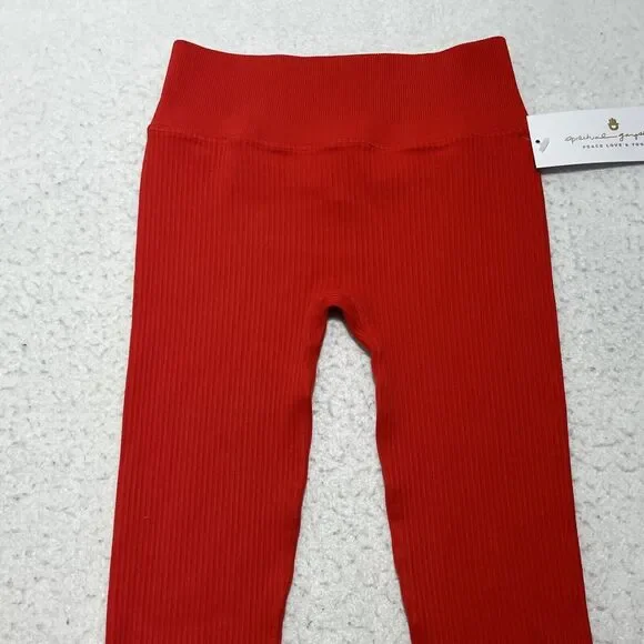 Spiritual Gangster Women's XS/S Athletic Stretch Leggings Red Full Length Pants - Picture 2 of 12